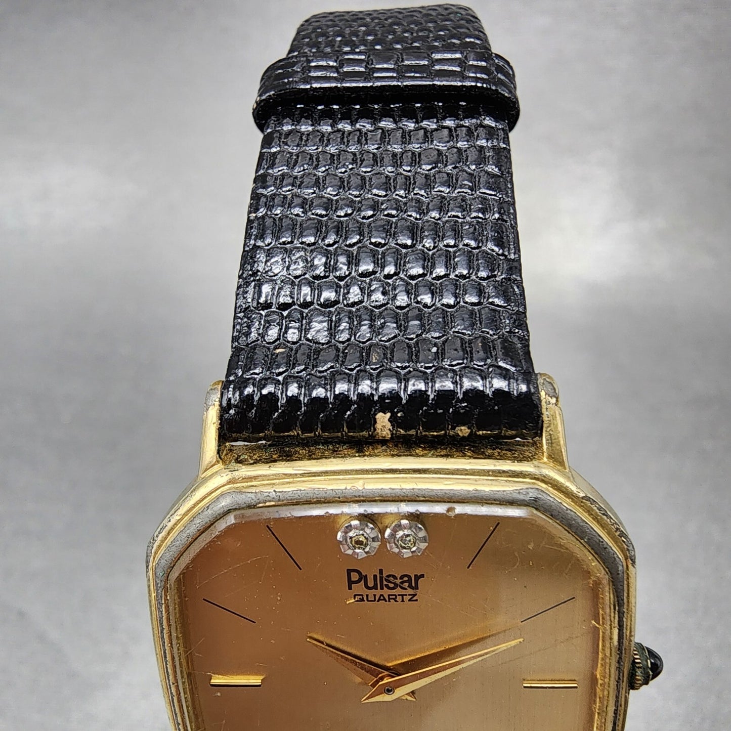Pulsar Watch Men 30mm Champagne Dial Gold Tone Octagon Y100-5419 New Battery
