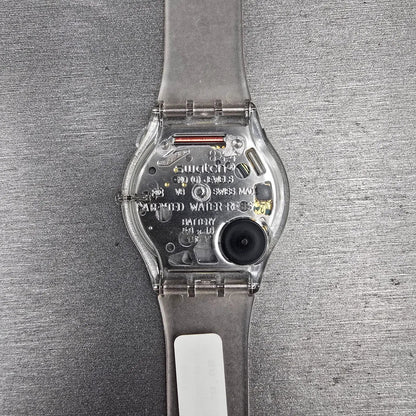 Swatch Jelly Skin Watch Men 34mm Skeleton Dial Clear Case SFK100 New Battery NOS8