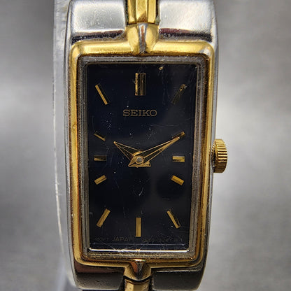 Seiko Tank Watch Women 13mm Blue Dial two Tone Rectangle 2e207479 New Battery1