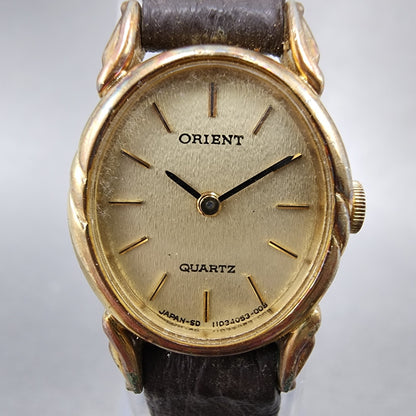Orient Watch Women 18mm Gold Dial Gold Plated Oval  New Battery Vintage1