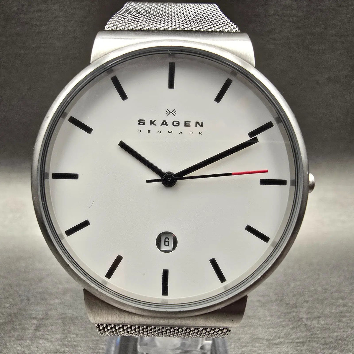 Skagen Ancher Watch Men 40mm White Dial Silver Tone Date Round SKW6052 New Batt1