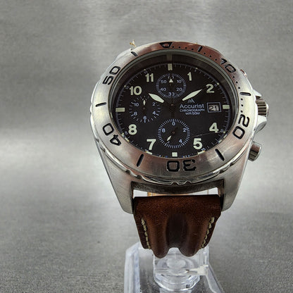 Accurist Chronograph Watch Men 41mm Black Dial Steel Date Round New Battery READ