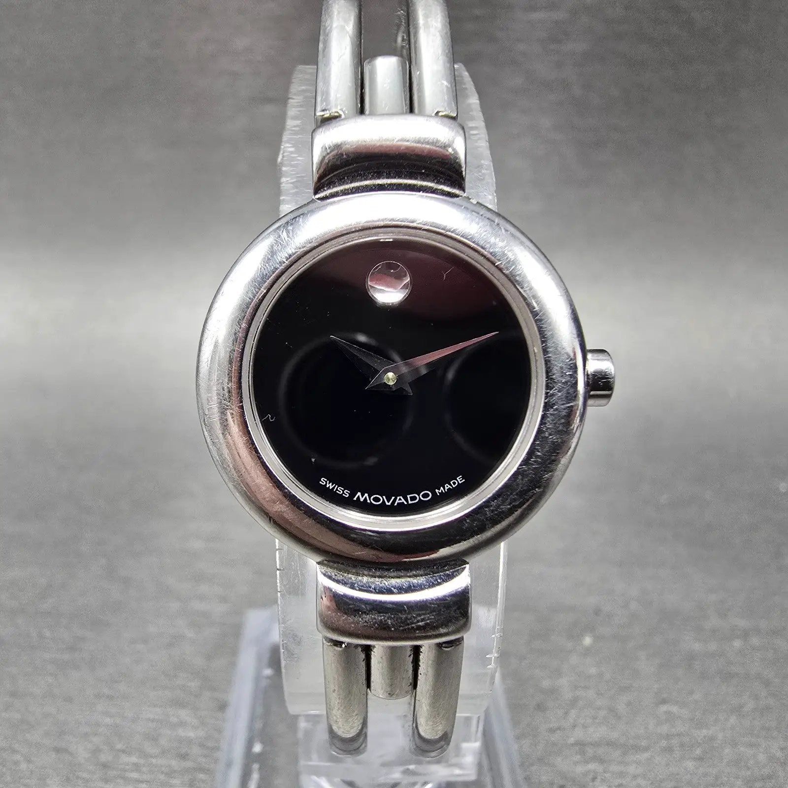 Movado Harmony Watch Women 23mm Black Dial Silver Tone 84 A1 809 A New Battery0