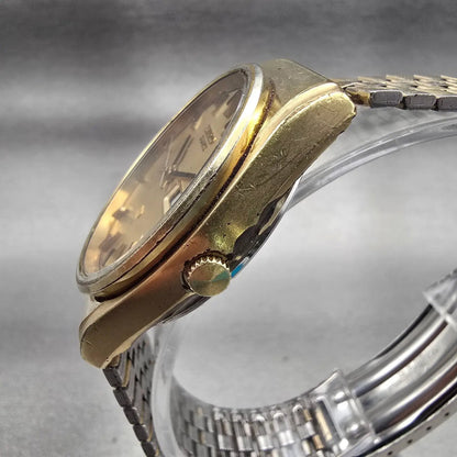 Seiko SQ Watch Men 35mm Gold Dial Gold Tone Daydate Round 7546-8320 New Battery2