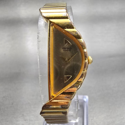 Seiko Watch Women 15mm Gold Dial Gold Tone Asymmetrical 1F20-5059 New Battery0