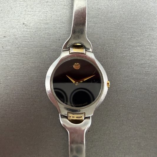 Movado Kara Watch Women 24mm Black Dial Two Tone PARTS!!!!!! BROKEN Bangle0