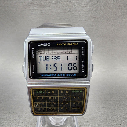 Casio Calculator Watch Men 33mm Digital Silver Tone Alarm Chrono DBC610 New Bat0