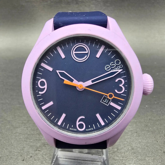 ESQ Movado One Watch Women 42mm Purple Dial Pink Date Round 07301433 New Battery0