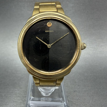 Seiko Watch Men 33mm Black Dial Gold Tone Round 2220-J527 Manual Runs READ!!!0
