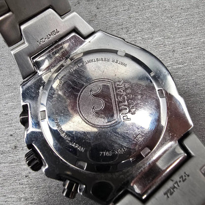 Pulsar Chronograph Watch Men 43mm Black Dial Silver Date 7T62-X041 READ!!!!!!10