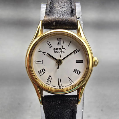 Seiko Watch Women 20mm White Dial Gold Tone Round 2Y01-0A10 New Battery Vintage0