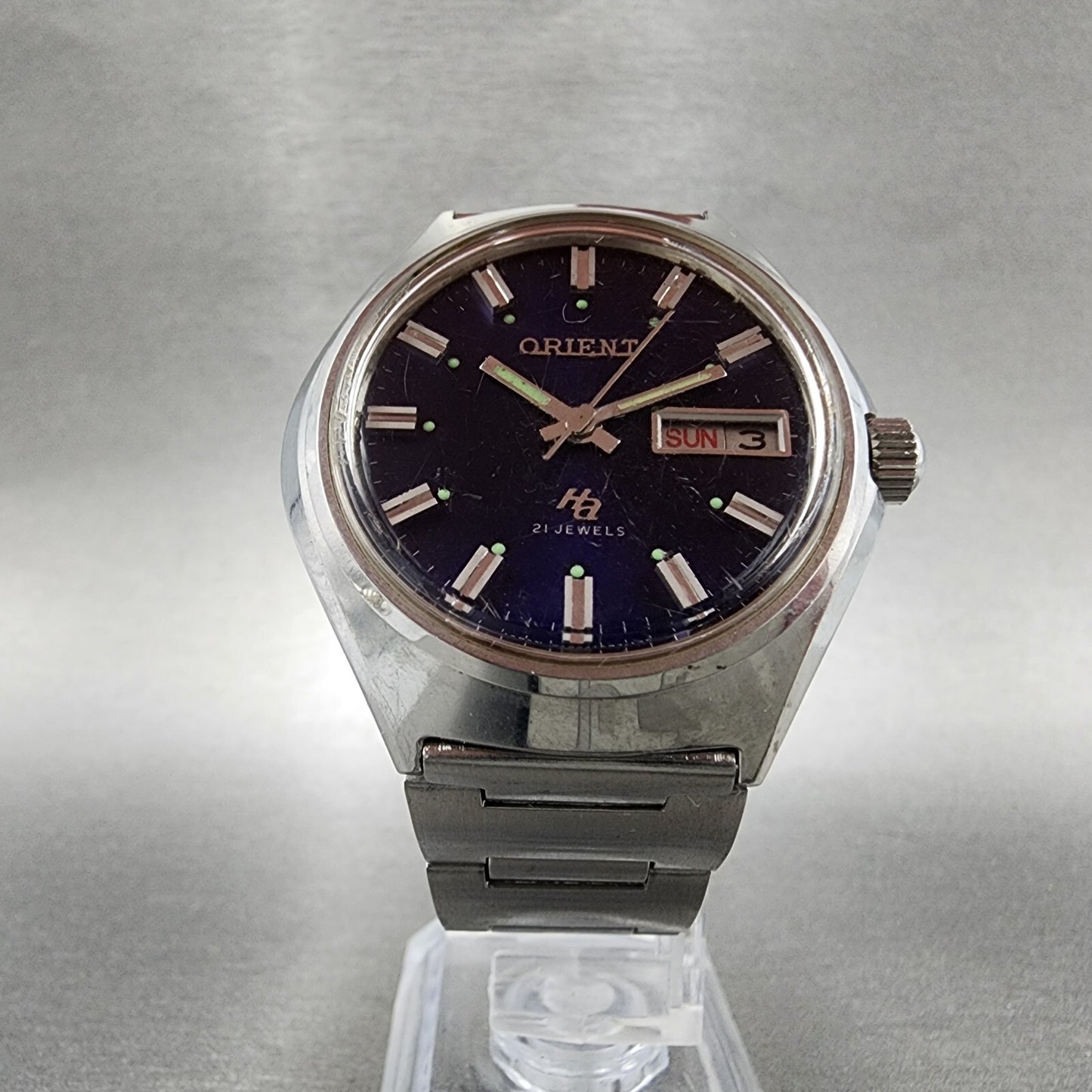 Orient HA Automatic Watch Men 38mm Blue Dial Steel Daydate Round 21J Runs5