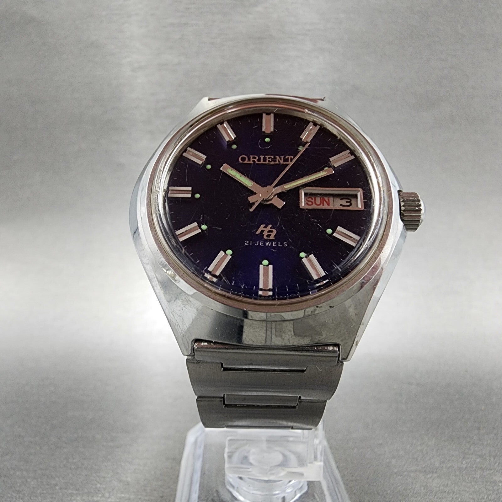 Orient HA Automatic Watch Men 38mm Blue Dial Steel Daydate Round 21J Runs5