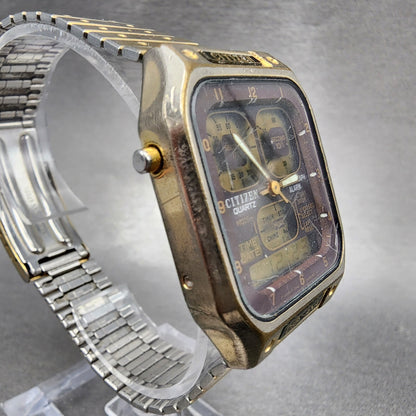 Citizen Robot Space Watch Men 33mm Analog Digital Gold Tone Rectangle READ!!! B14