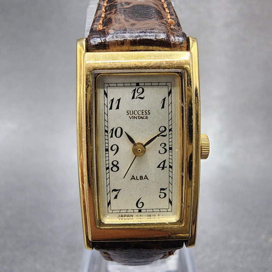 Seiko Alba Success Tank Watch Women 16mm Silver Dial Gold Tone Y1515a30 New Bat0