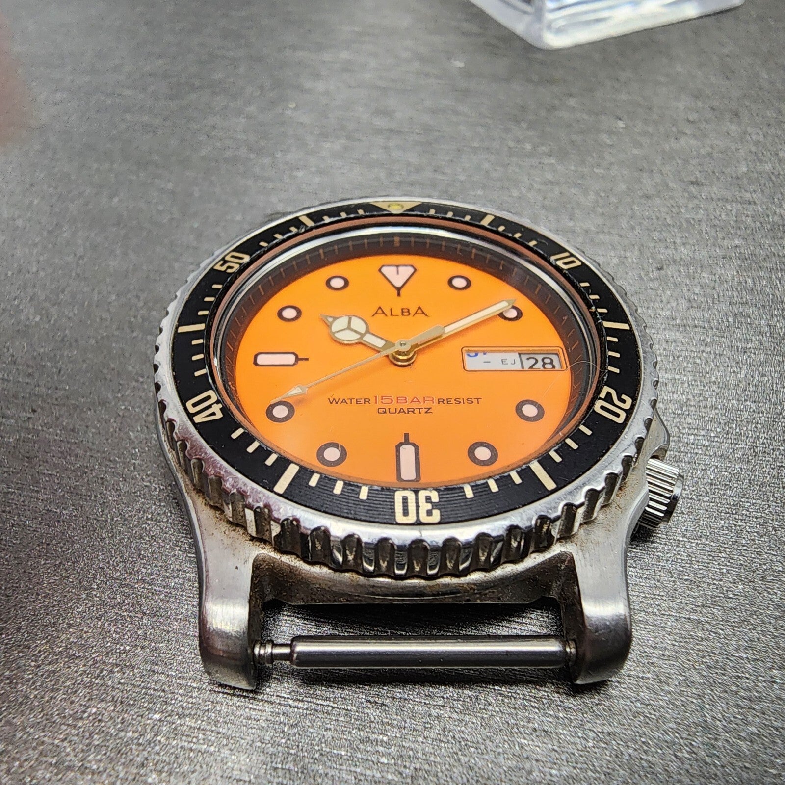 Seiko ALBA Dive Watch Men 36mm Orange Dial Silver Tone Daydate READ! New Battery2