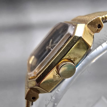 Seiko Watch Women 16mm Black Dial Gold Tone Rectangle 2B20-5019 New Battery VTG2