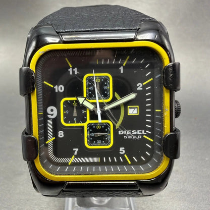 Diesel Chronograph Watch Men 44mm  Black Dial Black Yellow Date Rectangle Newbat0