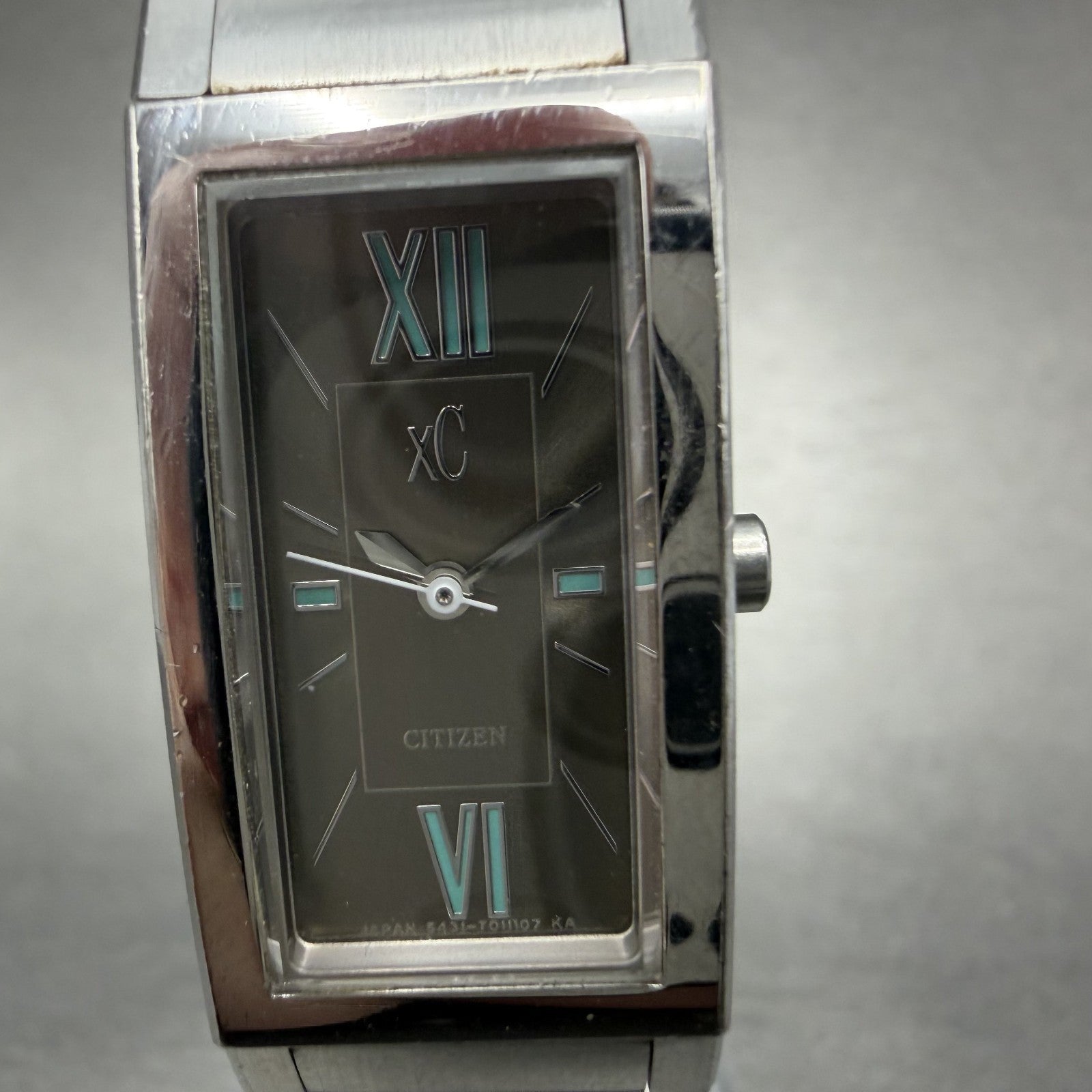 Citizen XC Tank Watch Men 16mm Gray Dial Silver Tone Rectangle 5431-T003982 Runs1