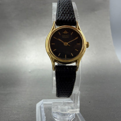 Seiko Watch Women 20mm Black Dial Gold Tone Round Vintage 2y01-0a10 New Battery5