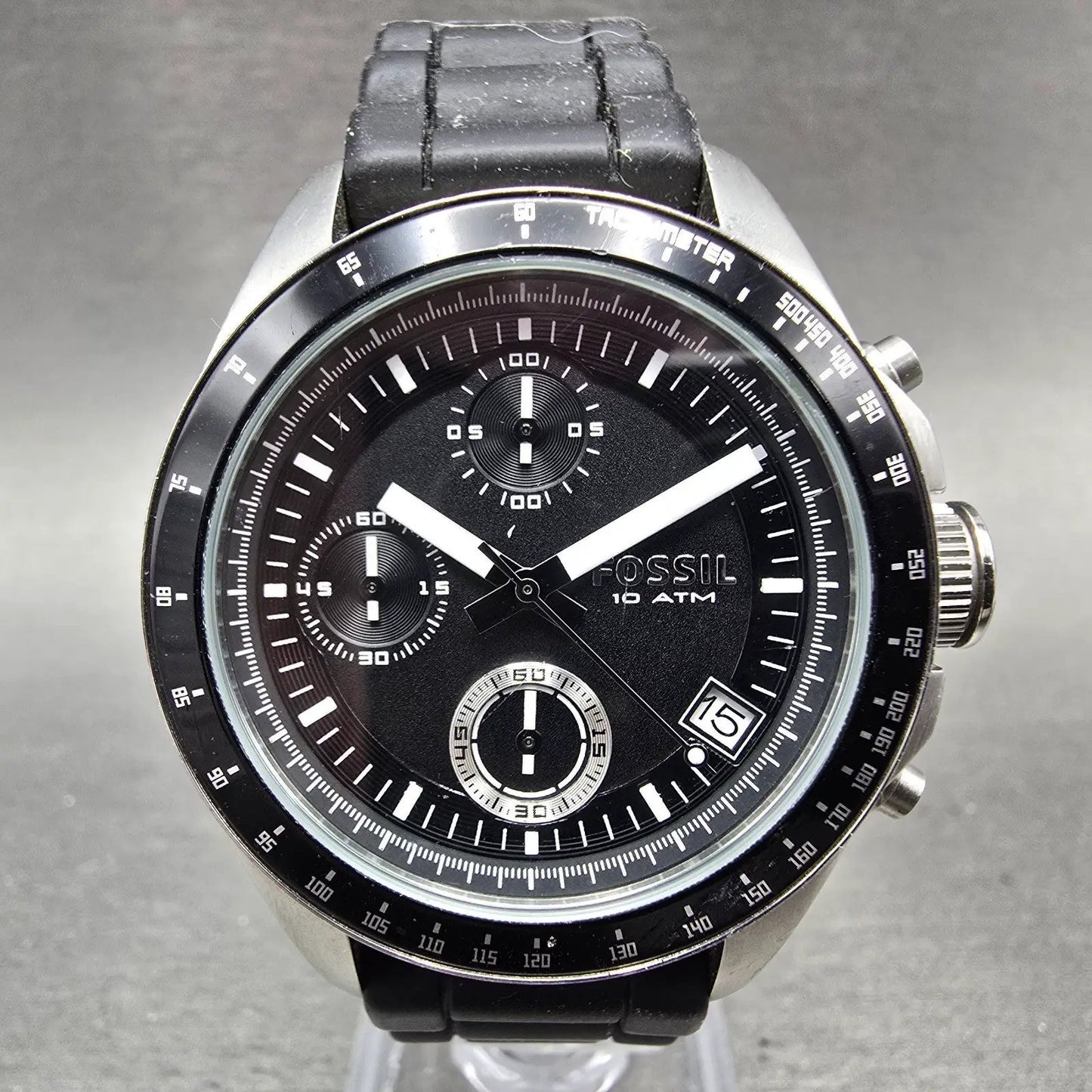 Fossil Chronograph Watch Women 37mm Black Dial Silver Tone Date CH-2644 New Batt0