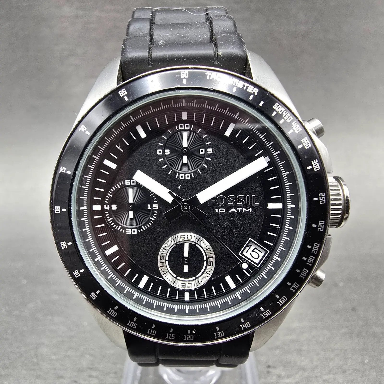 Fossil Chronograph Watch Women 37mm Black Dial Silver Tone Date CH-2644 New Batt0