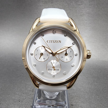 Citizen EcoDrive Watch Women 38mm Silver Dial Rose Gold Tone Daydate Round Runs2