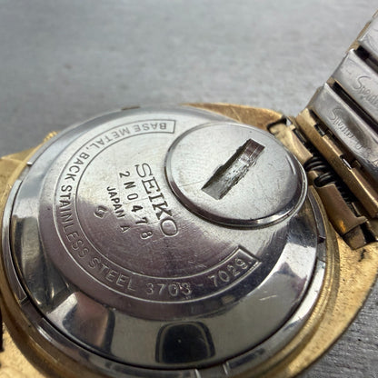 Seiko Electronic EL-370 Watch Men 38mm Champagne Dial Gold Tone Daydate New Batt10