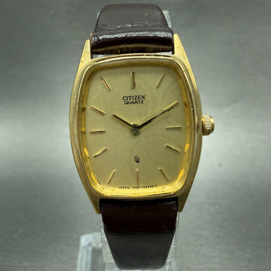 Citizen CQ Watch Women 22mm Gold Dial Gold Tone Rectangle 4-101341 New Battery0
