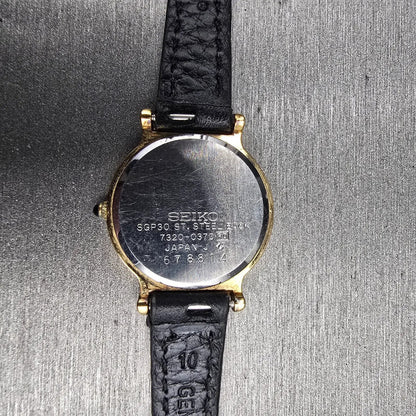 Seiko Exceline Watch Women 23mm Champagne Dial Gold Tone Round 7320-0370 New Bat10