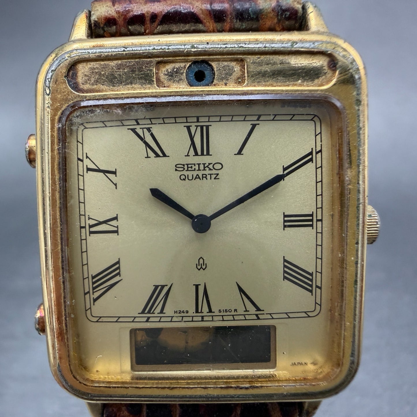 Seiko Tank Watch Men 28mm Analog Digital Gold Tone Alarm Chrono H249-5110 PARTS2