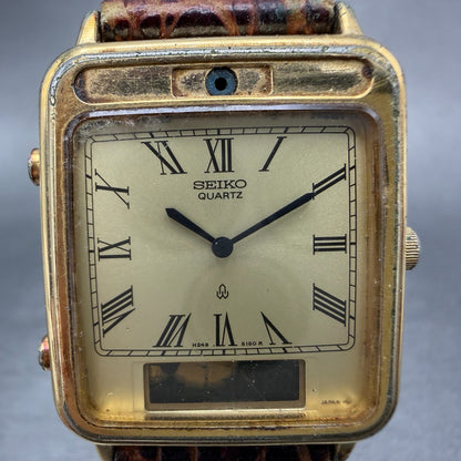 Seiko Tank Watch Men 28mm Analog Digital Gold Tone Alarm Chrono H249-5110 PARTS2