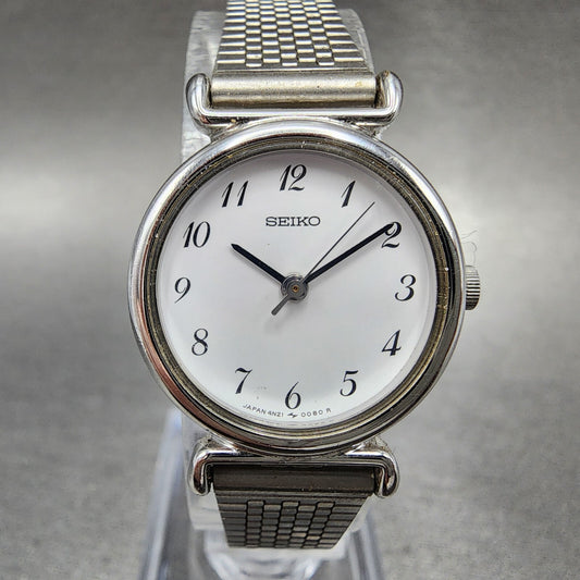 Seiko Watch Women 22mm White Dial Silver Tone Round 4N21-0052 New Battery
