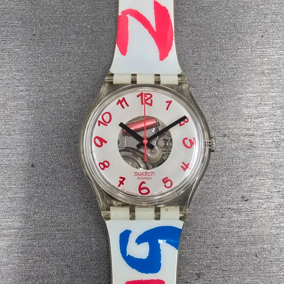 Swatch Paralympic Watch Men 35mm White Dial Clear Case Round GE213 New Battery0