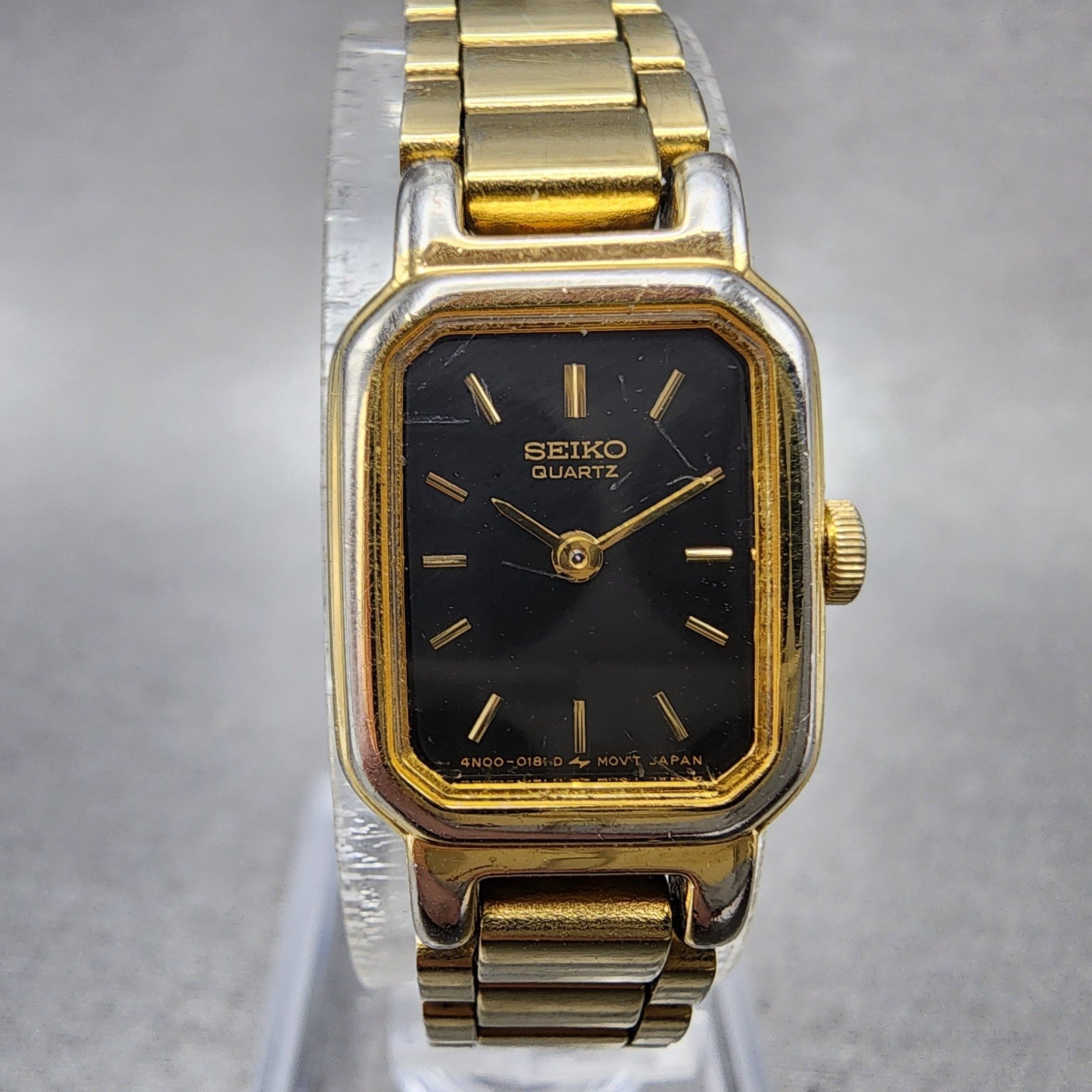 Seiko Watch Women 15mm Black Dial Gold Tone Octagon 4N005071 New Battery B1230