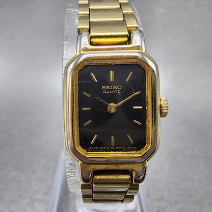 Seiko Watch Women 15mm Black Dial Gold Tone Octagon 4N005071 New Battery B1230