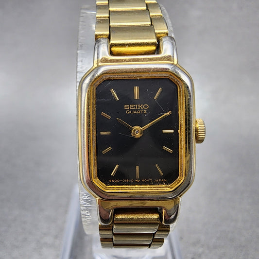 Seiko Watch Women 15mm Black Dial Gold Tone Octagon 4N005071 New Battery B1230