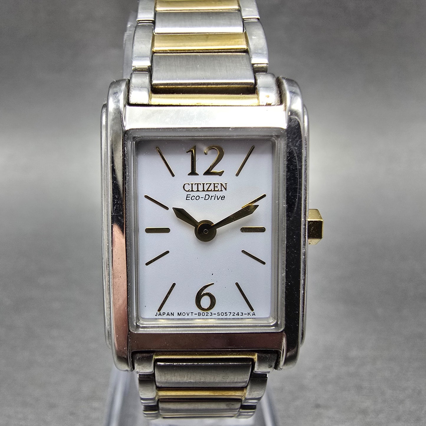Citizen Eco-Drive Tank Watch Women 18mm White Dial Two Tone B023-S033802 Runs0