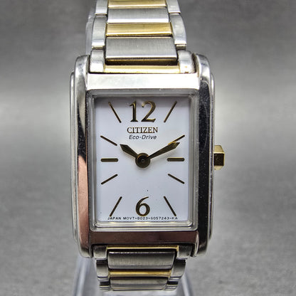 Citizen Eco-Drive Tank Watch Women 18mm White Dial Two Tone B023-S033802 Runs0