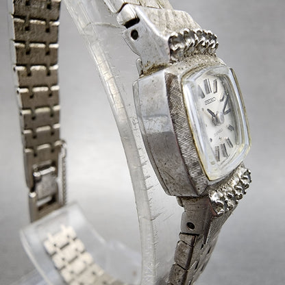 Seiko Watch Women 15mm Silver Dial White Gold Plated Diamonds Manual Wind Runs3
