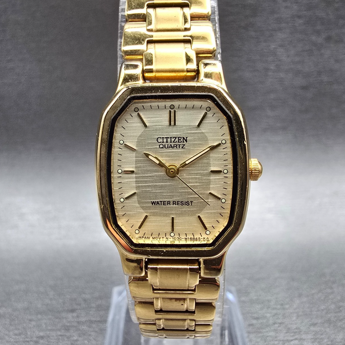 Citizen Watch Women 20mm Champagne Dial Gold Tone Rectangle 1032-B00829 New Batt0