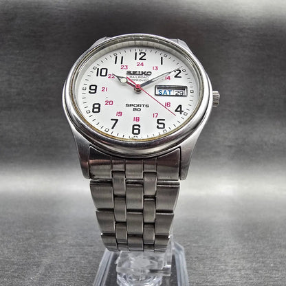 Seiko Railroad Approved Watch Men 37mm White Dial Silver Daydate 7N43-9A00 Runs6