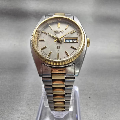 Seiko SQ Watch Women 24mm Silver Dial Two Tone Daydate Round 8523-0050 New BattF5