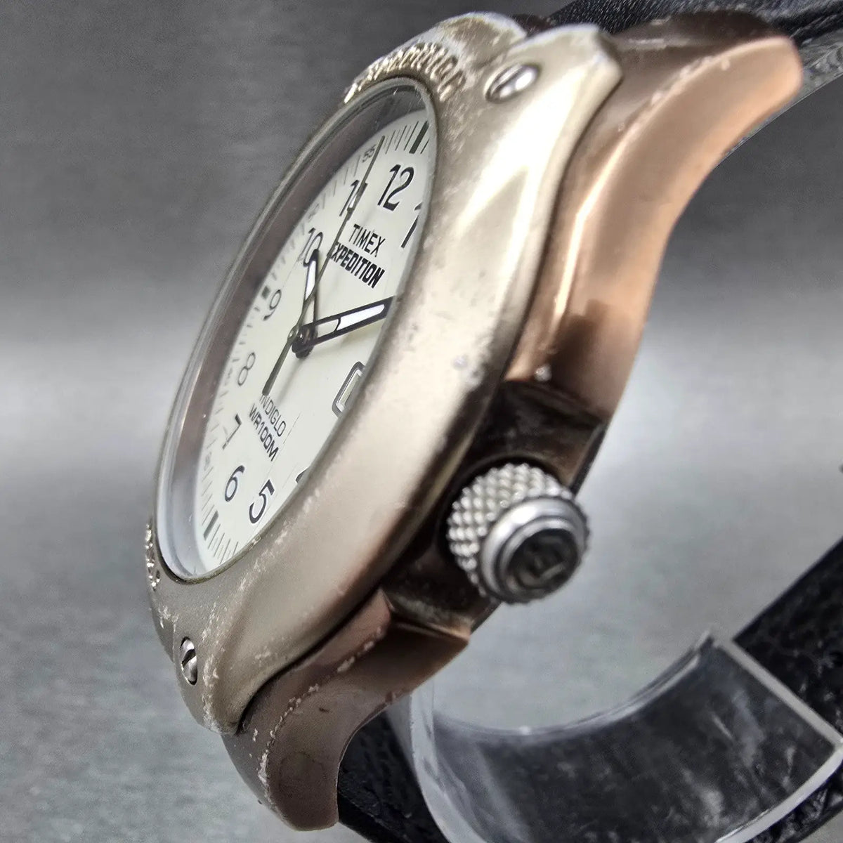 Timex Expedition Watch Men 42mm Cream Dial Silver Tone Date New Battery VTG2
