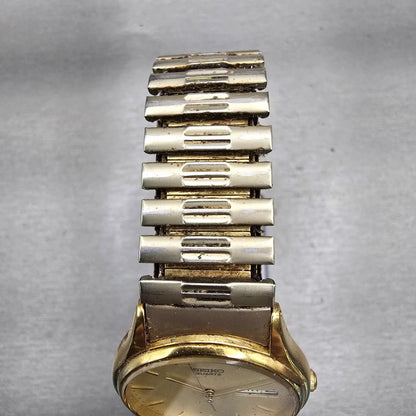Seiko Watch Men 33mm Champagne Dial Gold Tone Daydate Round 7N43-8A89 New Batt G4