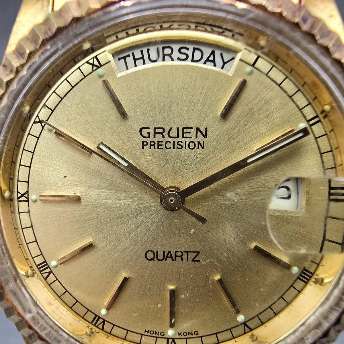 Gruen President Watch Men 36mm Champagne Dial Gold Tone Daydate Round PARTS VTG2