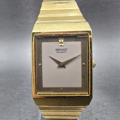 Seiko Tank Watch Men 25mm Gray Dial Gold Tone Rectangle 5P30-5C99 PARTS Vintage0