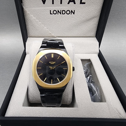 Vitae London Ada Watch Men 42mm Black Dial Black Tone Octagon Stainless Steel