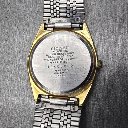 Citizen CQ Watch Men 34mm Champagne Dial Gold Tone Daydate 4-211898 New Battery10
