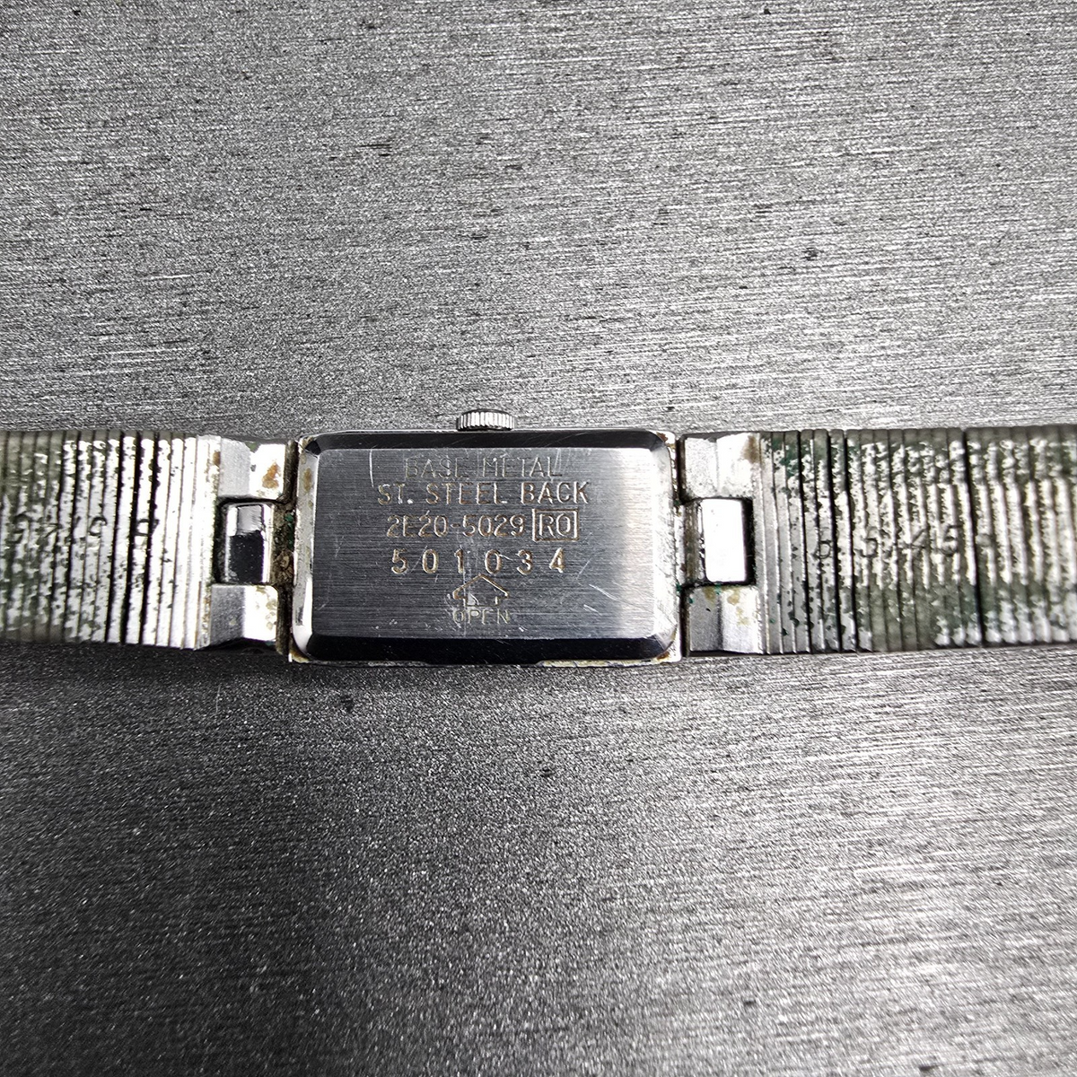 Seiko Watch Women 12mm Silver Dial Silver Rectangle 2E20-5029 New Battery VTG J111